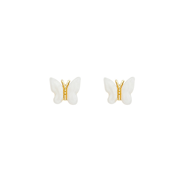 Super fairy-like white oil-dripping butterfly stud earrings for women, unique and simple earrings, light luxury and high-end elegance, wholesale of internet-famous earrings Item Picture