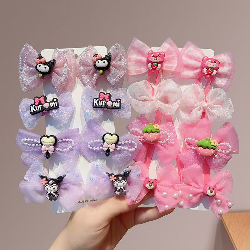 Children's colorful sweet bow hair clip set, girls' forehead loose hair side clip, girls' princess hair accessory details Picture
