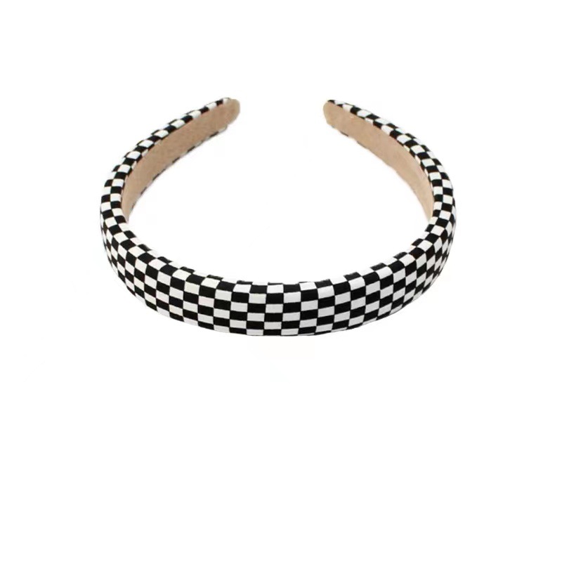 Retro black and white checkered hair band headband for women's autumn and winter, thin sponge hairpin, French high top headwear Item Picture