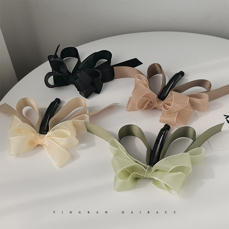 Super fairy-like bow ribbon hair clip headwear, female upright banana clip at the back of the head, fashionable ponytail vertical clip full figure