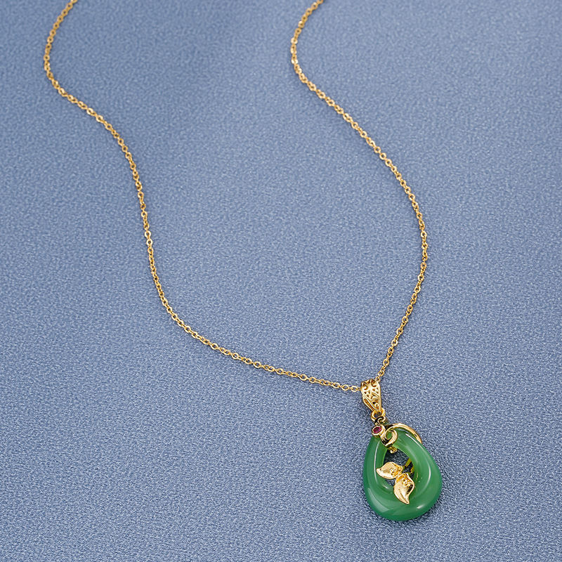 A new oval golden lotus peace pendant with a simple and elegant style, a titanium steel wound ruyi collarbone chain, a niche accessory Application Scenario
