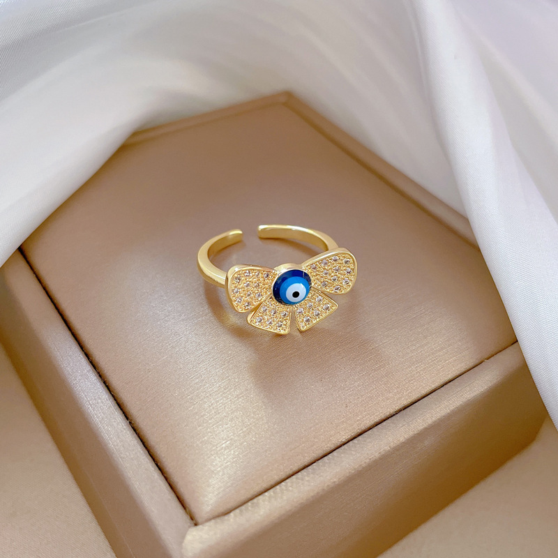 【 Real Gold 】 Butterfly Eye Zircon ring with adjustable opening, simple Japanese-style bracelet, couple rings details Picture
