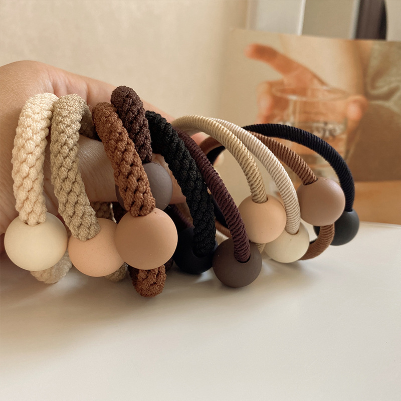 5 frosted chocolate bean hair bands, a versatile coffee-colored, thickened, high-elasticity hair band for women, resembling a rubber band details Picture