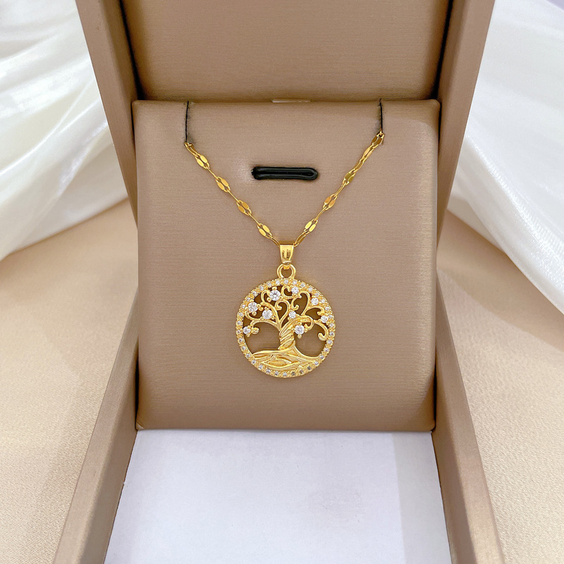 【 Titanium Steel 】 Life Tree Light Luxury Style, luxurious Full diamond necklace, versatile collarbone chain for female Internet celebrities, Titanium steel chain full figure