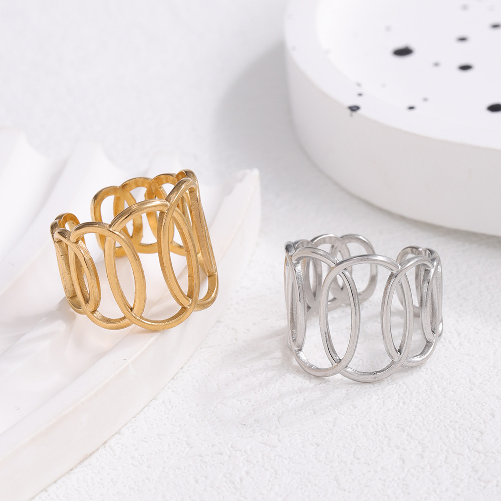 Cross-border European and American personalized open titanium steel ring, women's scallop-shaped beach vacation style simple ring stainless steel ring Specification drawing