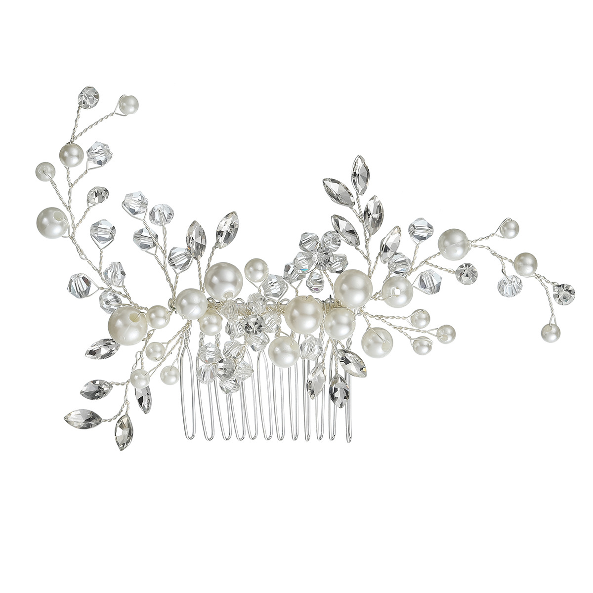 European and American bride pearl hair combs, horse's eye water diamonds, hand-arranged combs, crystal flower headwear, wedding gowns, evening gowns, updo hair accessories Item Picture