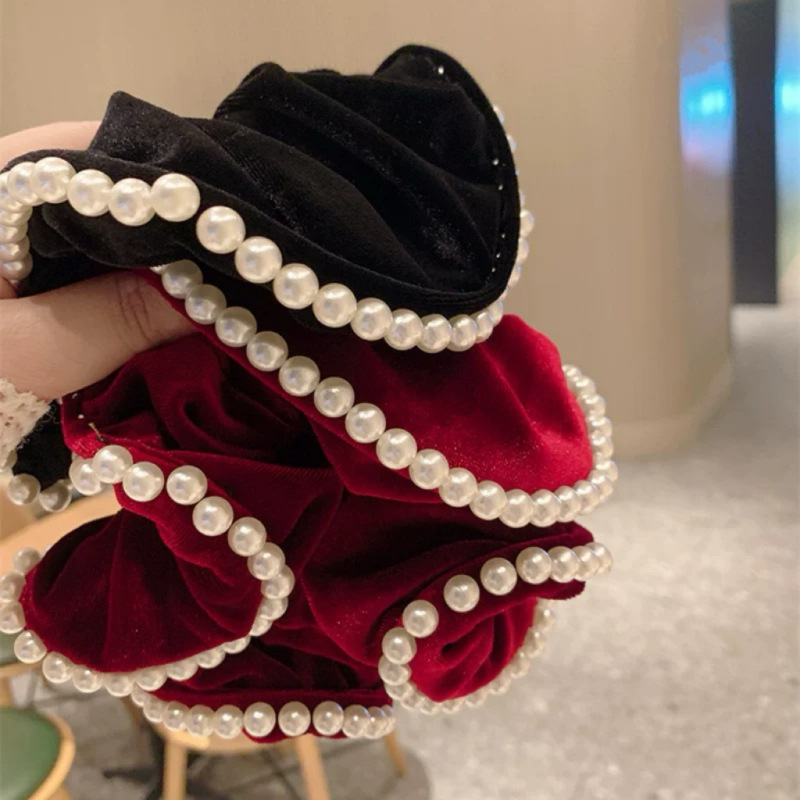 Velvet pearl large intestine hair tie for women, high-end look, bun hairstyle, ponytail, hair tie, updo, elegant headwear Specification drawing