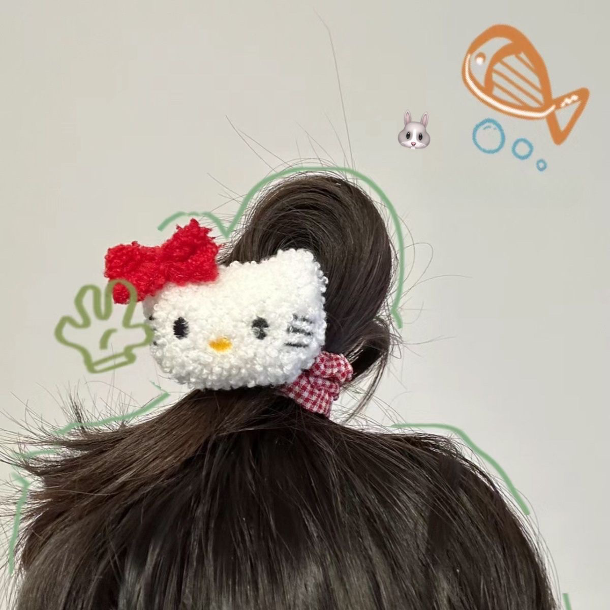 hellokitty cartoon hair bands, cute and sweet plush toy hair ties, large intestine hair bands, hair ties and hair accessories Specification drawing