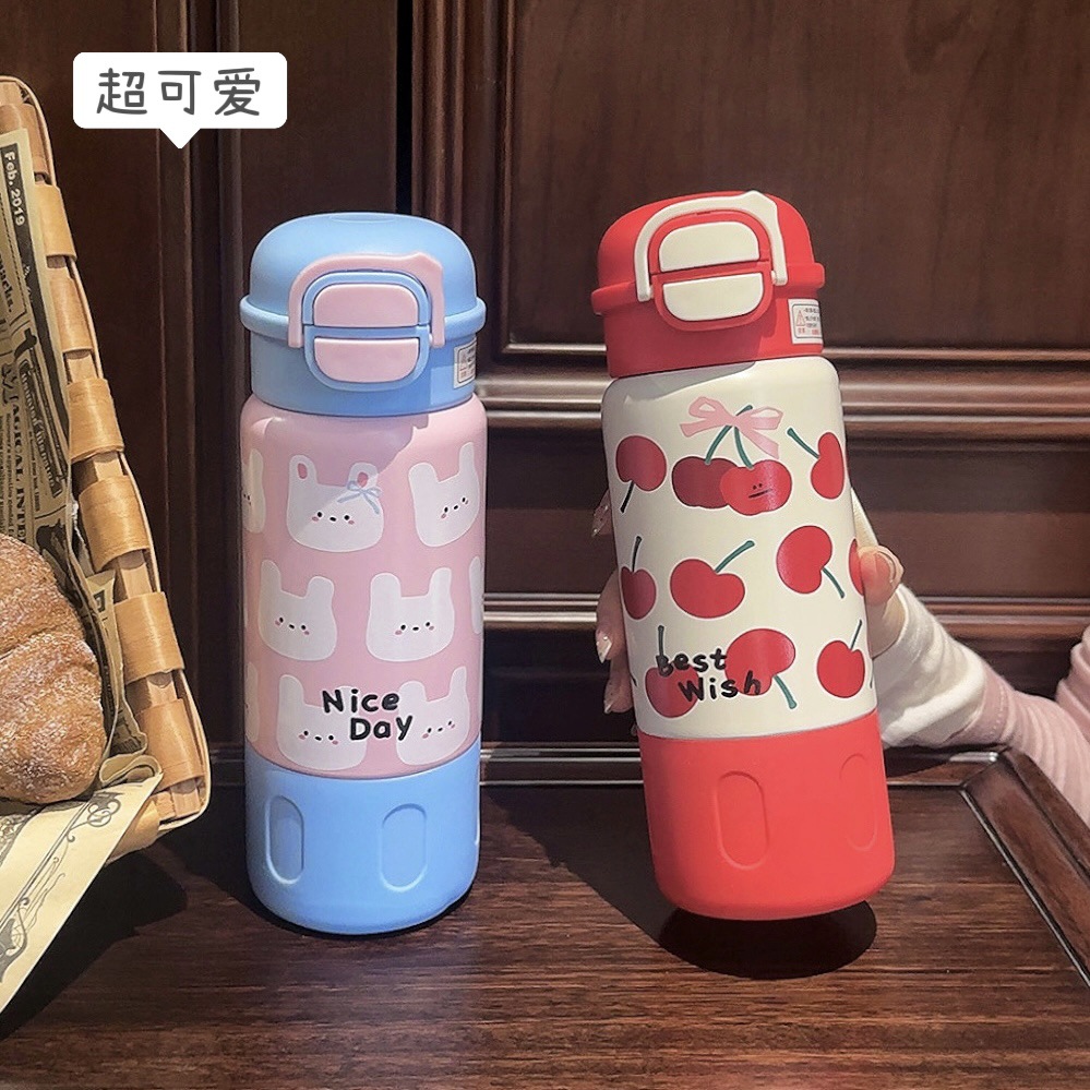 The 2024 new model of high-appeal stainless steel insulated cup for girls, a cartoon and cute straw cup specially designed for students full figure