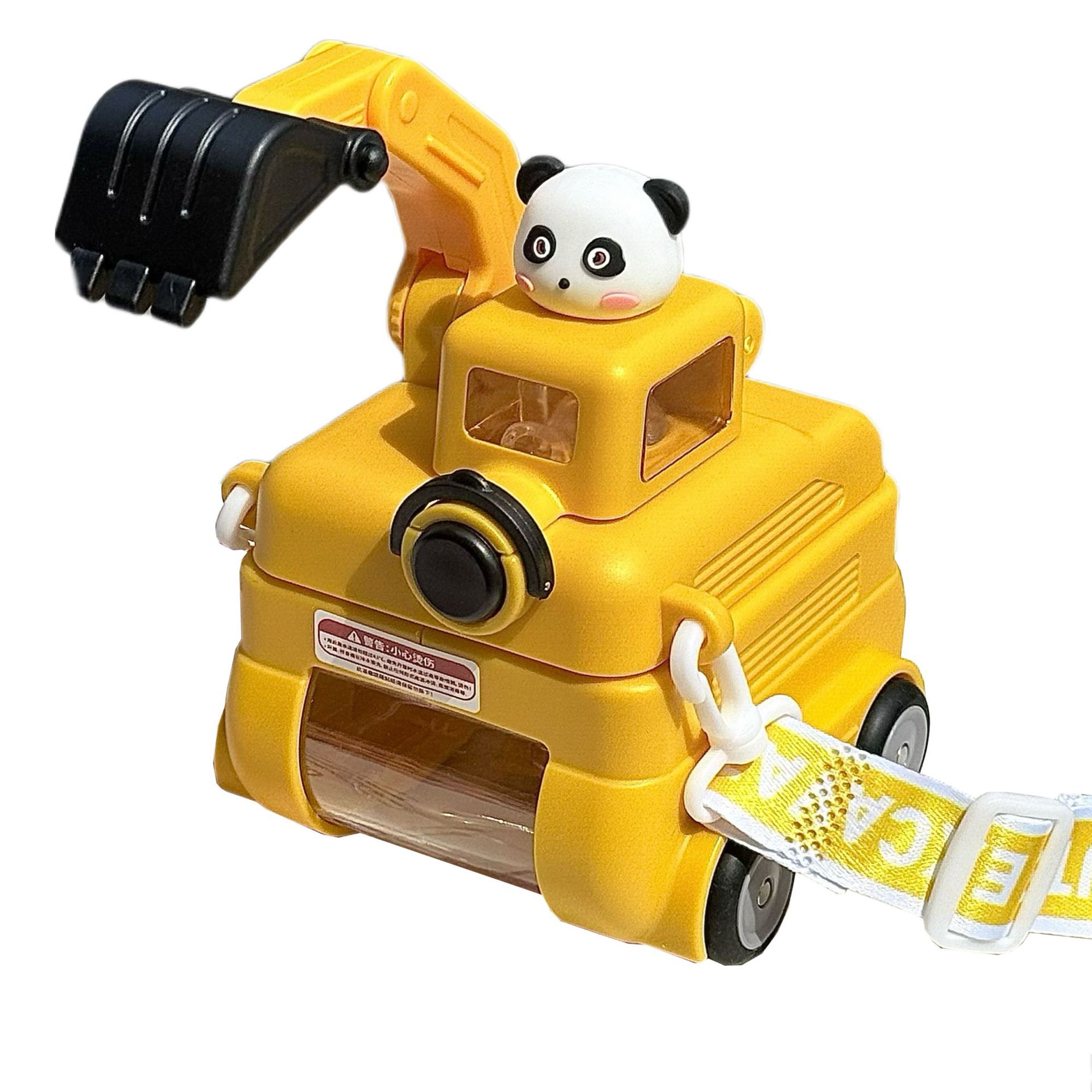 Fun excavator water cup, children's creative portable straw cup, cute boy high appearance level toy car plastic cup Item Picture