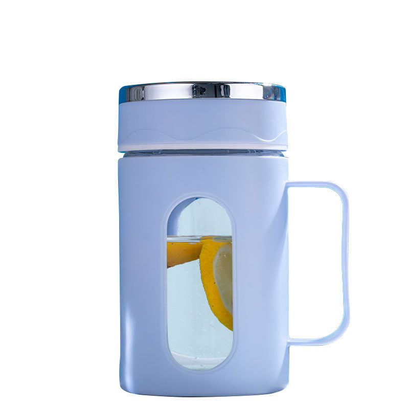 Handle business cup, office flower tea cup, double-layer plastic glass cup, gift advertising cup, heat-insulating glass cup, office water cup Item Picture