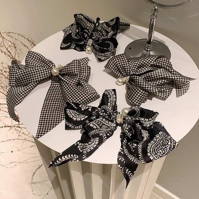 French retro oversized bow spring clip, elegant thousand-bird pattern back head top clip, versatile and elegant hairpin for spring and summer full figure