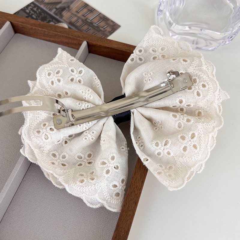 Elegant Korean-style large bow hair clip, sweet French lace hair clip at the back of the head, new style for early spring 2023 Specification drawing