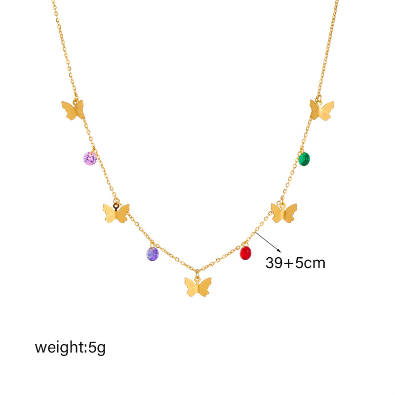 European and American fashion, niche, simple and retro, versatile three-dimensional butterfly-cut, colorful rhinestone pendant chain titanium steel necklace Application Scenario