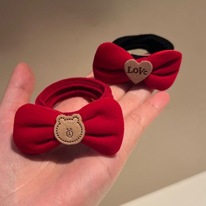 Red velvet bow hair band, autumn and winter New Year hair accessory, tied hair at the back of the head, high-elasticity towel band, leather band for women Specification drawing
