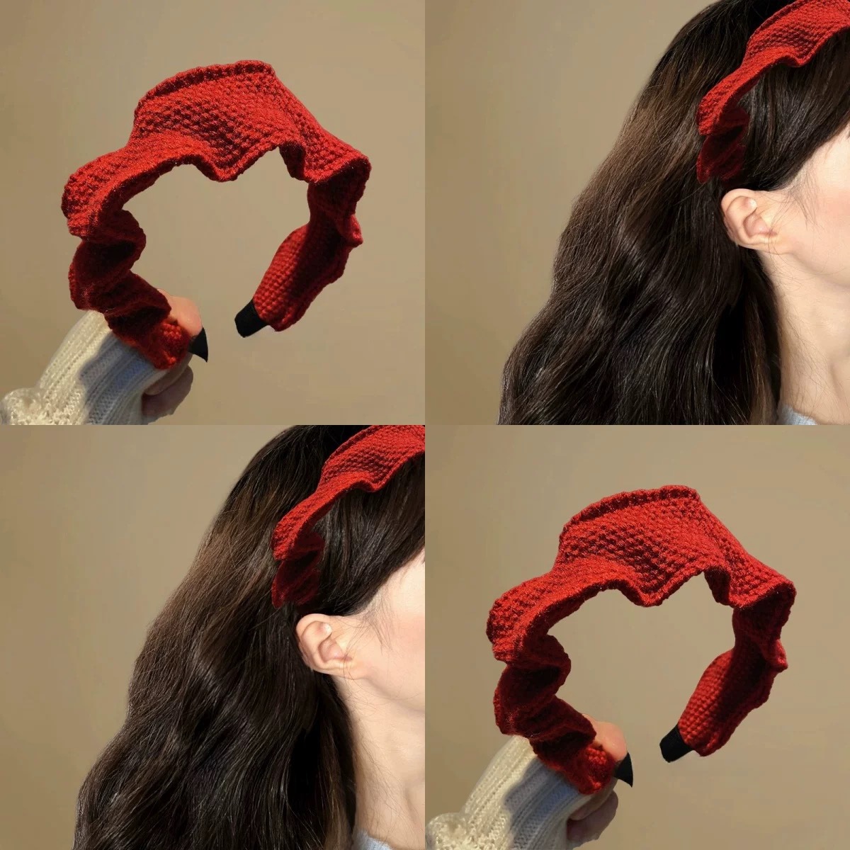 2024 New red woolen high top hairband for women, a high-end face-washing headband, autumn and winter retro hairpin headwear Application Scenario