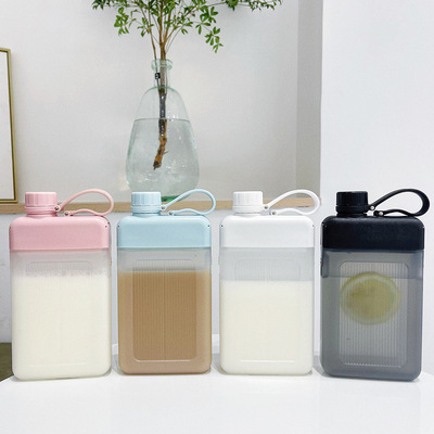 Creative square water bottle, simple flat direct drinking plastic water cup, anti-drop portable, ins fashionable gift cup details Picture