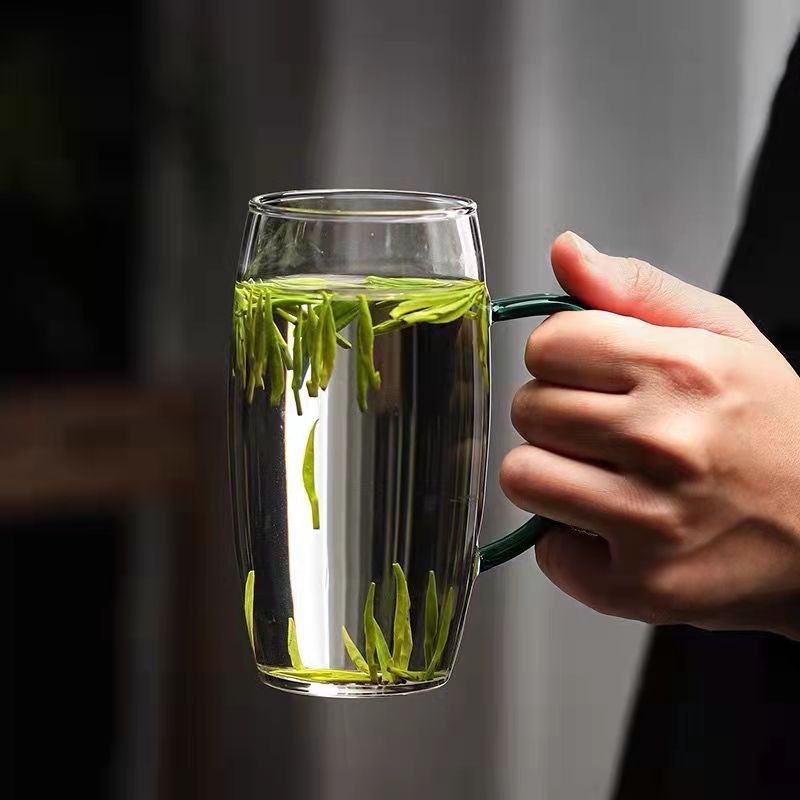 Glass green tea cup, ladies' high-temperature resistant tea drinking cup, transparent high-end flower tea personal dedicated tea set, tea brewing water cup details Picture
