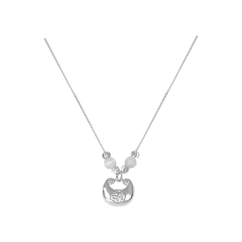 Auspicious cat's eye stone inlay pendant necklace, a light luxury, niche and high-end women's necklace, autumn and winter sweater chain accessory Item Picture