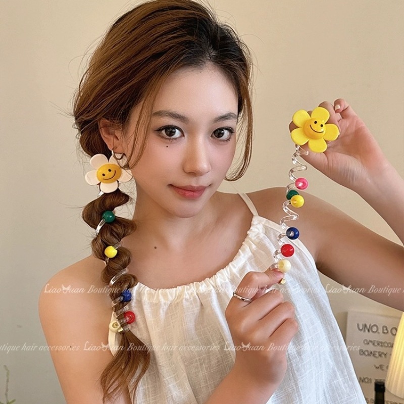 Sweet sunflower bubble braid hair braiding tool, ponytail hair tie 2024 new style, high-end telephone line hair band for women details Picture