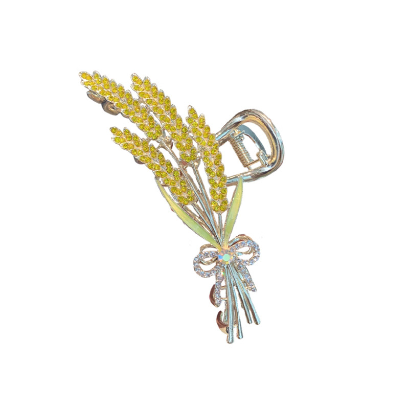 2023 New Golden wheat ear high-end style hair clip for women's summer large shark-shaped hairpin at the back of the head Item Picture