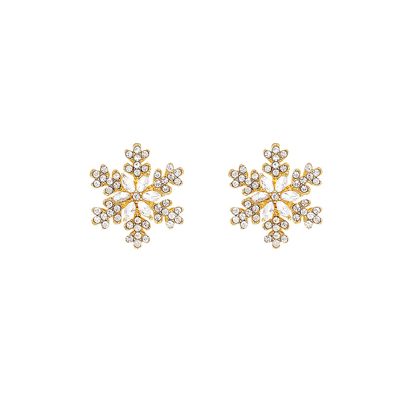 Golden snowflake stud earrings, a popular autumn and winter high-end earring for women, are light luxury, niche and exquisite Christmas earrings. New style for 2024 Item Picture