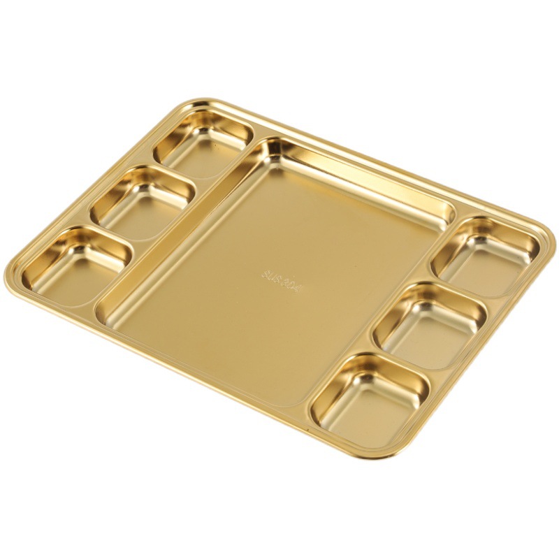 Korean barbecue restaurant's dipping sauce plate is an integrated stainless steel barbecue skewer plate with four or five compartments for sauce Item Picture