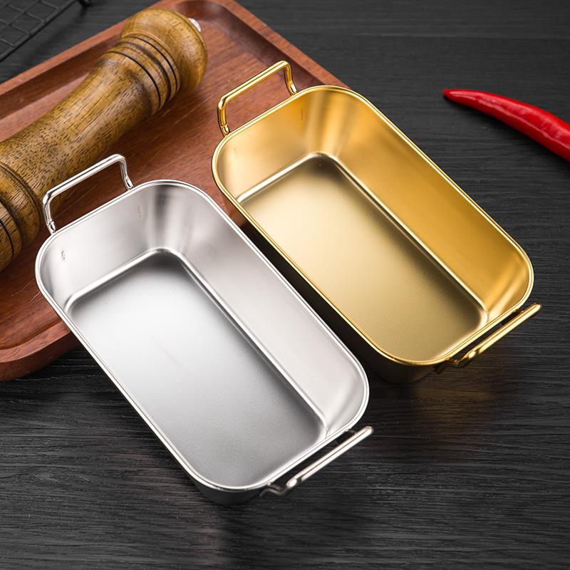 Stainless steel square plate, Korean-style creative fried chicken plate, ear snack plate, French fries basket, cold dish plate, candy snack tray Application Scenario
