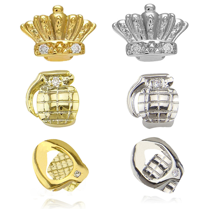 18k single ins hollowed-out braces, Halloween hip-hop costume braces, gold-plated crown heart-shaped grenade braces full figure