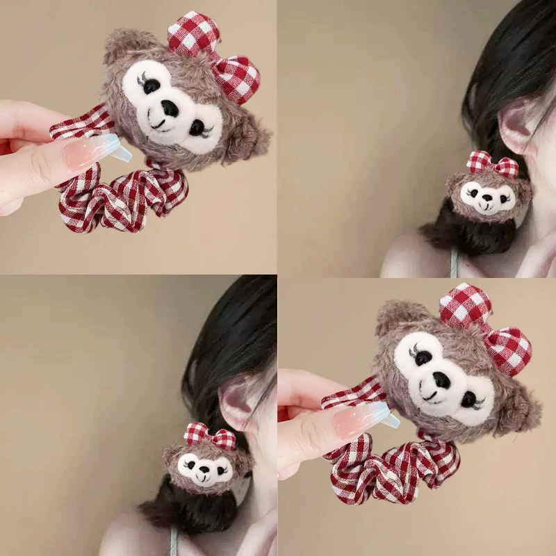 Cute Shirley's rose checkered hair band! Soft and cute hair tie with a girlish heart, cartoon Duffy Bear hair tie and hair bun device Specification drawing
