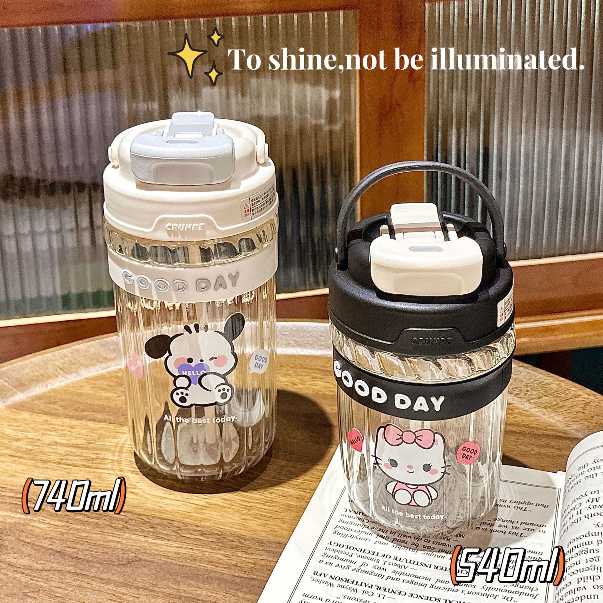 The new Sanrio glass cup features a high level of appearance, cartoon coffee cup, cute and portable double drinking cup for girls and students on Instagram Specification drawing