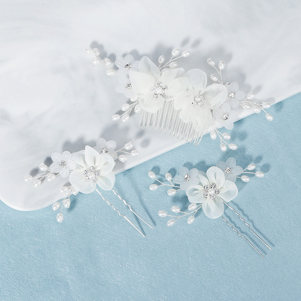Cross-border bride headwear, forest-themed simulated flower hair comb, handcrafted fabric hair accessory, women's beach vacation accessory, hair clip and comb Specification drawing