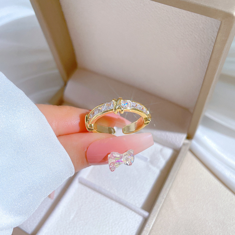 【 Real Gold 】 Cross-shaped full zirconium wedding ring, adjustable ring opening, simple jewelry, Japanese-style ring couple rings details Picture