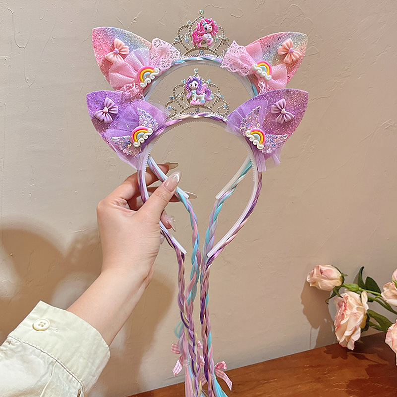 My Little Pony's glowing wig, hair band, girl crown headband, 2025 new style cartoon hair clip for little girls Specification drawing