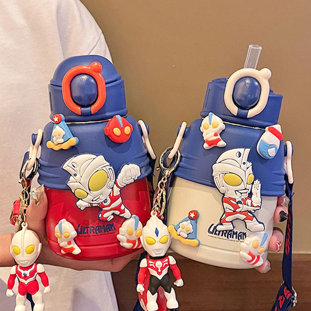 Ultraman insulated cup, cool and high appearance level for boys, straw cup, stainless steel portable large-bellied water cup for children's school details Picture