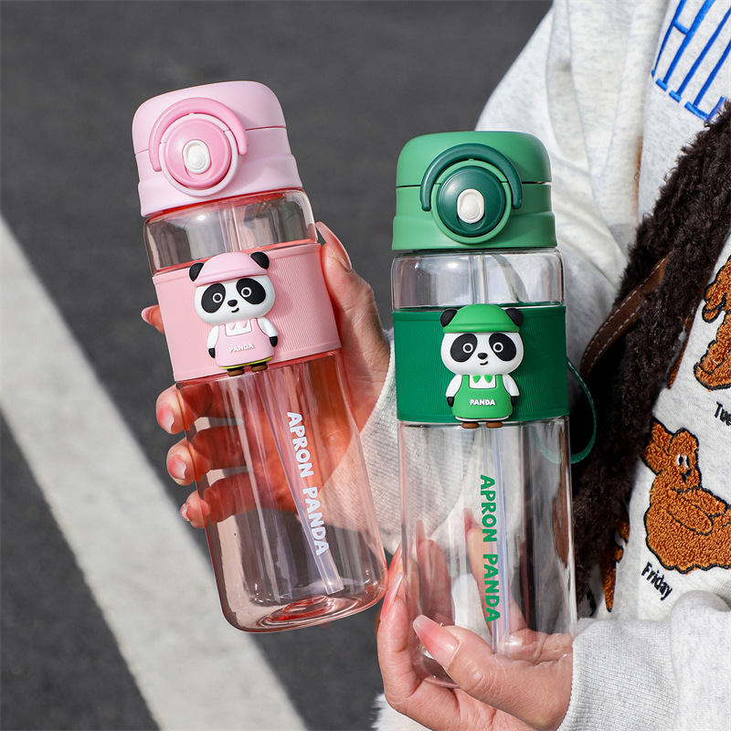 Summer cute cartoon water cups, student panda dolls, children's straws, plastic cups, leisure and sports water cups wholesale Application Scenario