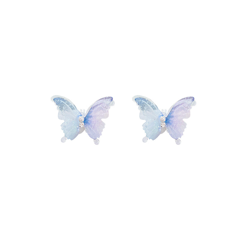 Super ethereal and dreamy blue butterfly earrings for women, new 2024 style, versatile and elegant zircon stud earrings, sweet and popular earrings Item Picture