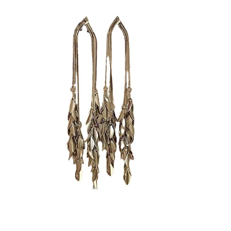 Rich girl ~ Long tassel wheat ear studs, light luxury and high-end style, elegant and grand earrings for women, exquisite ins earrings Item Picture