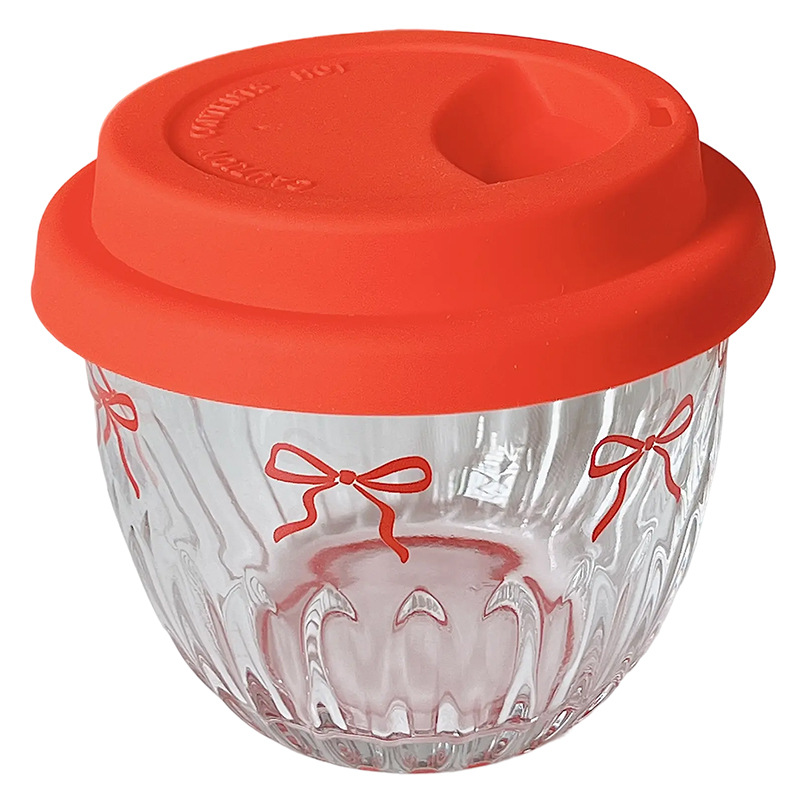 High appearance level, InS-style vertical pattern coffee cup, glass cup with lid, cold brew cup, latte coffee water cup, girlish heart cup Item Picture