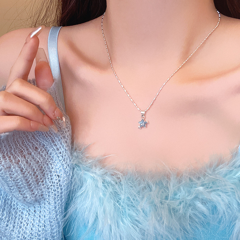 Blue star pendant necklace for women, 2025 new style, high-end and versatile, exquisite collarbone chain, elegant necklace accessory Specification drawing