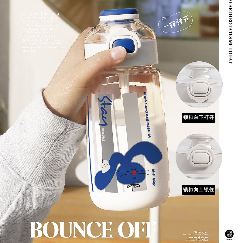 Ins-style fashionable water cups with high appearance standards, couple and student straw cups, special double-drinking, anti-drop portable space cups for school Item Picture