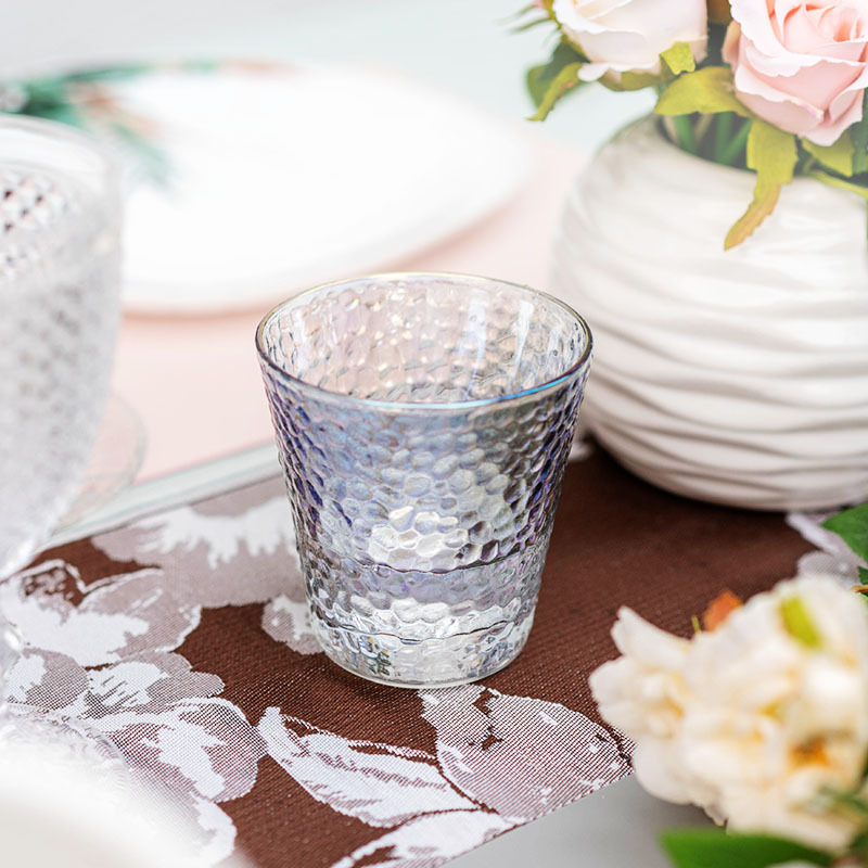 Creative Japanese-style transparent glass water cup, women's heat-resistant transparent gold-rimmed tea cup, household hammer-patterned glass cup set Specification drawing