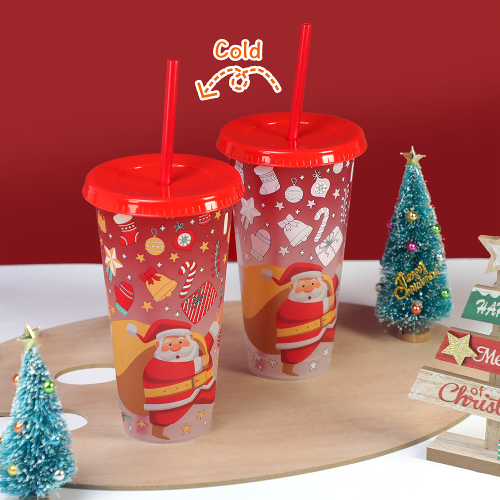 New large-capacity cold-sensitive color-changing plastic water cups in stock at the factory, Christmas Santa Claus color-changing cups, cross-border details Picture