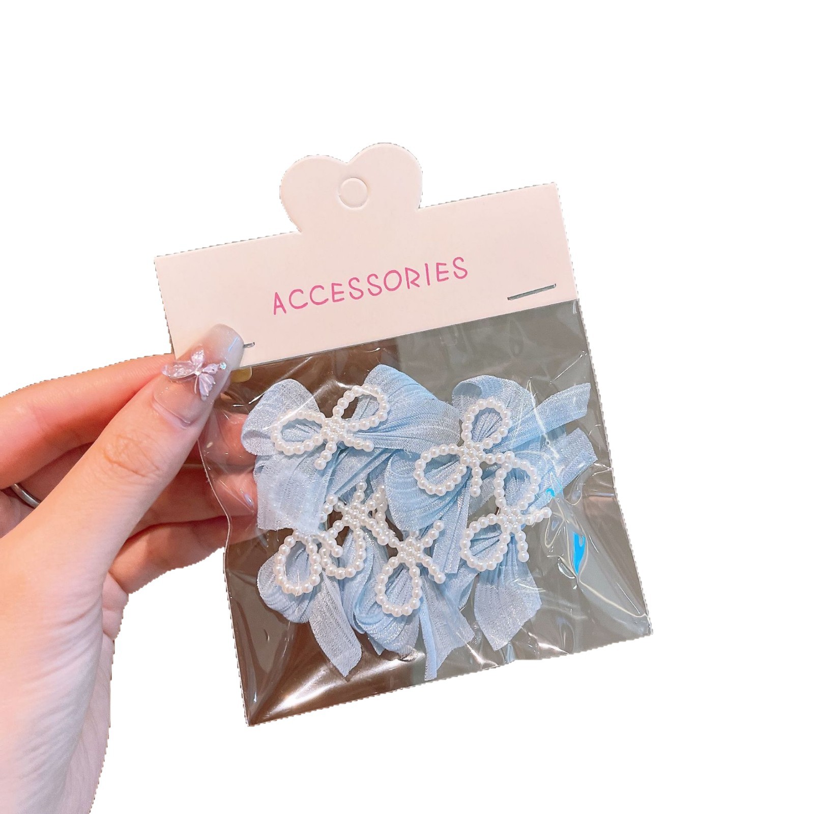 New blue checkered lace trim pearl rhinestone hair clips, children's hair clips, sweet and versatile hair accessories for girls, hair clips Item Picture