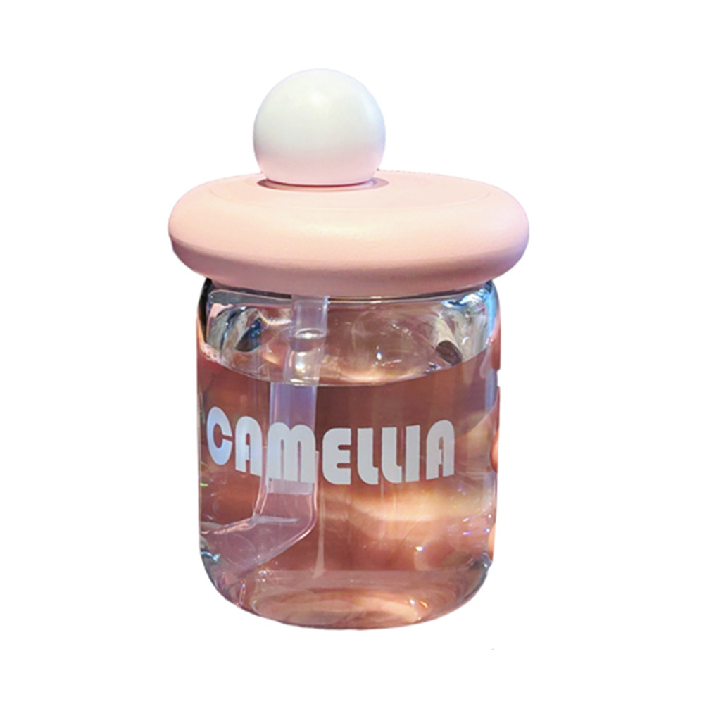 Cute and small glass cup, high appearance level, covered office straw cup, fashionable and simple, student home creative water cup Item Picture