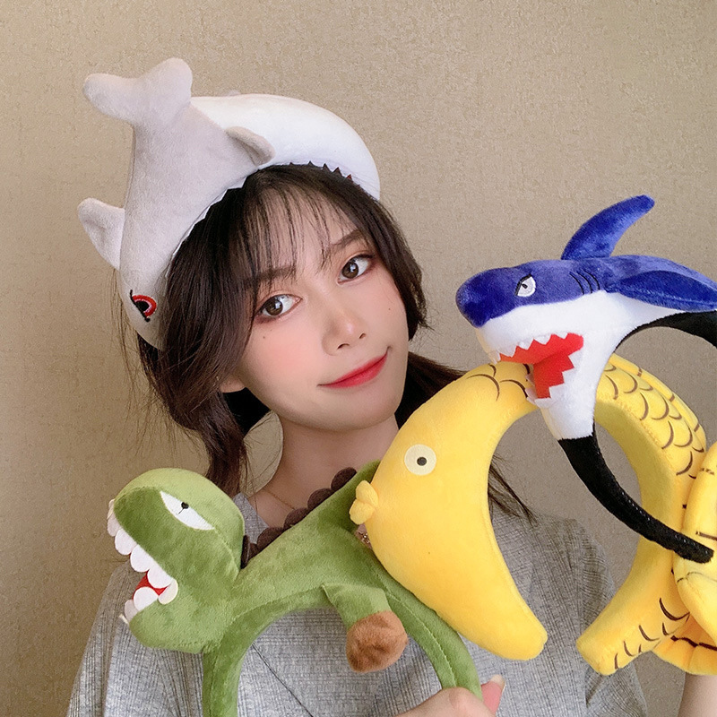 Cute cartoon hair bands, ocean carp, shark, dinosaur, funny figurines, animal headbands, adult and children's performance hair clips Specification drawing