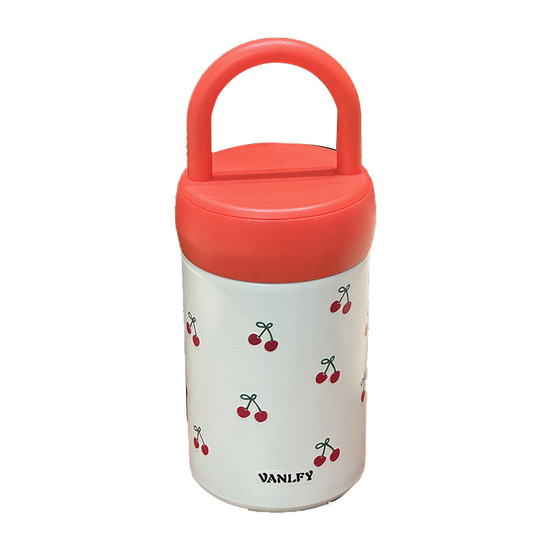 New handle cup, cold and heat preservation cup, ins heat preservation cup with handle, cute stainless steel, Japanese cherry style Item Picture
