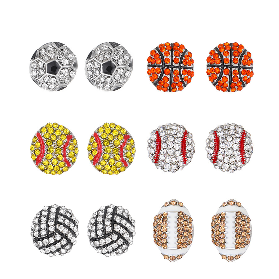 Cross-border new diamond-encrusted ball sports stud earrings for men and women, InS-style European and American creative design rugby football earrings Item Picture