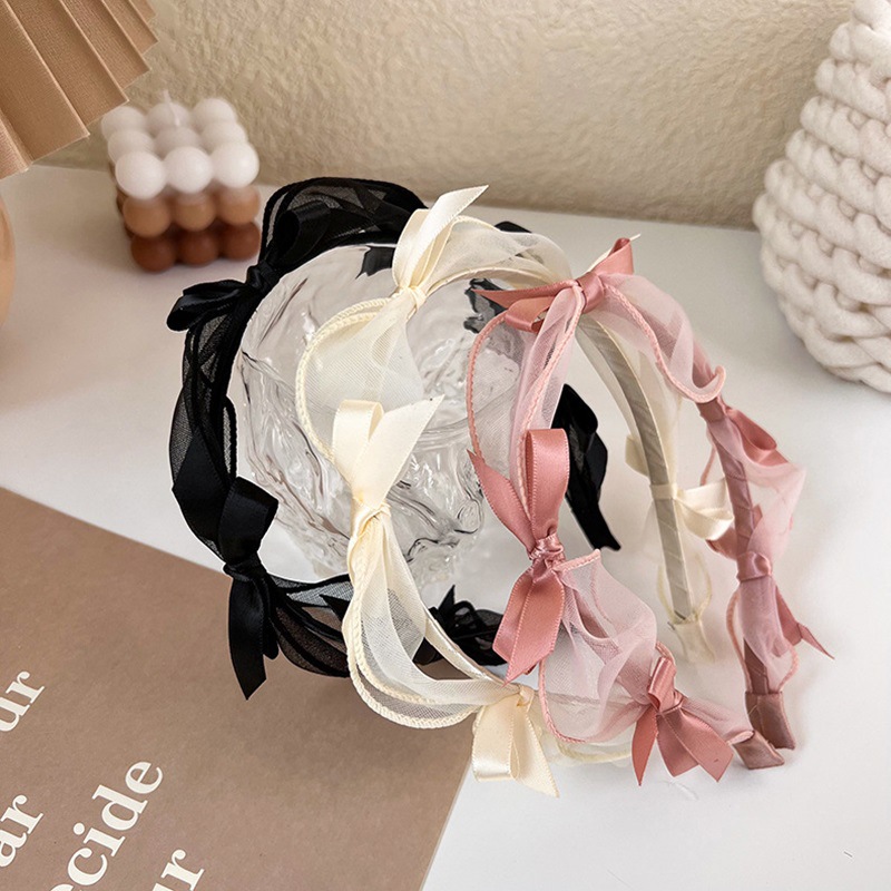 Sweet bow headband, princess-like style, simple and fine-trimmed hair accessory, lace mesh headband, versatile hair accessory for women details Picture
