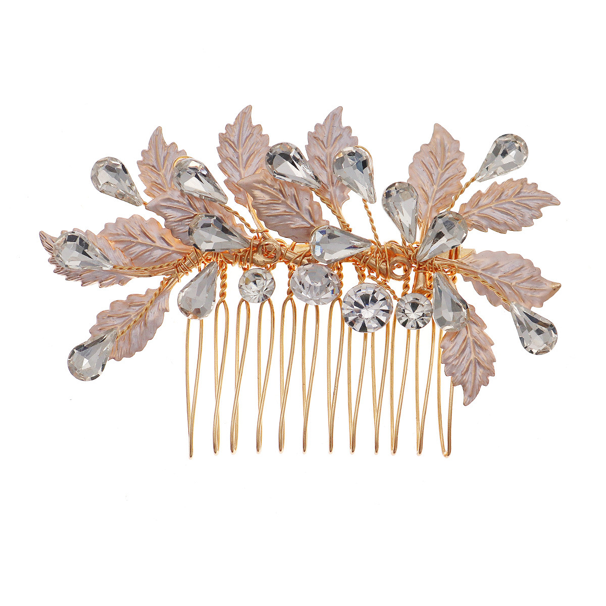 Korean-style Xiuhe ancient-style bride's hair accessory, beautiful thin picture leaf hand-inserted comb, fashionable and versatile updo water diamond comb Item Picture